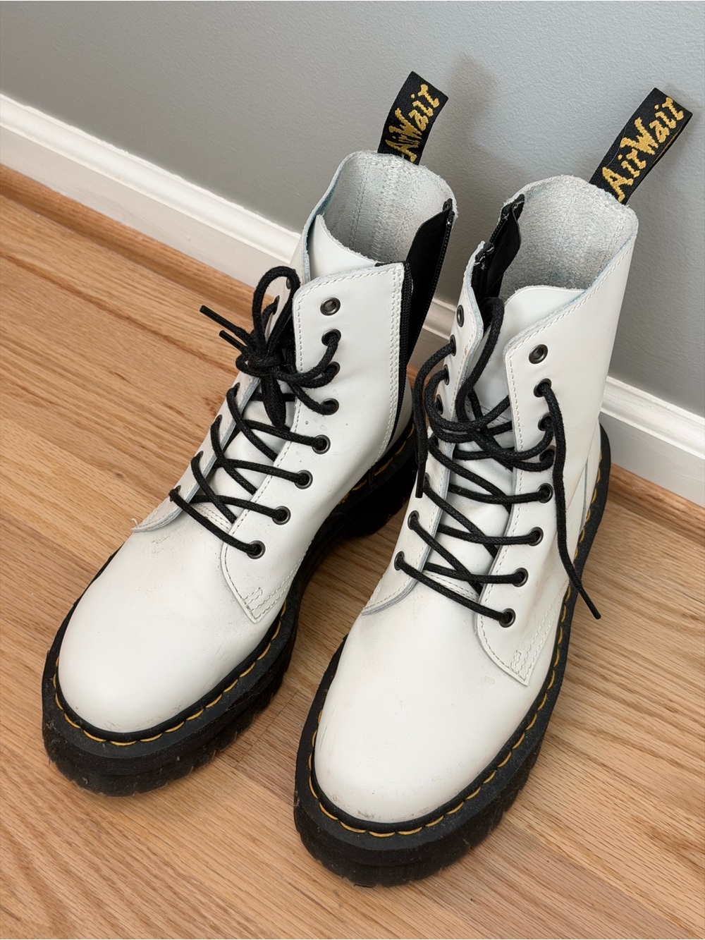 White Leather Dr Martens Platform Boots